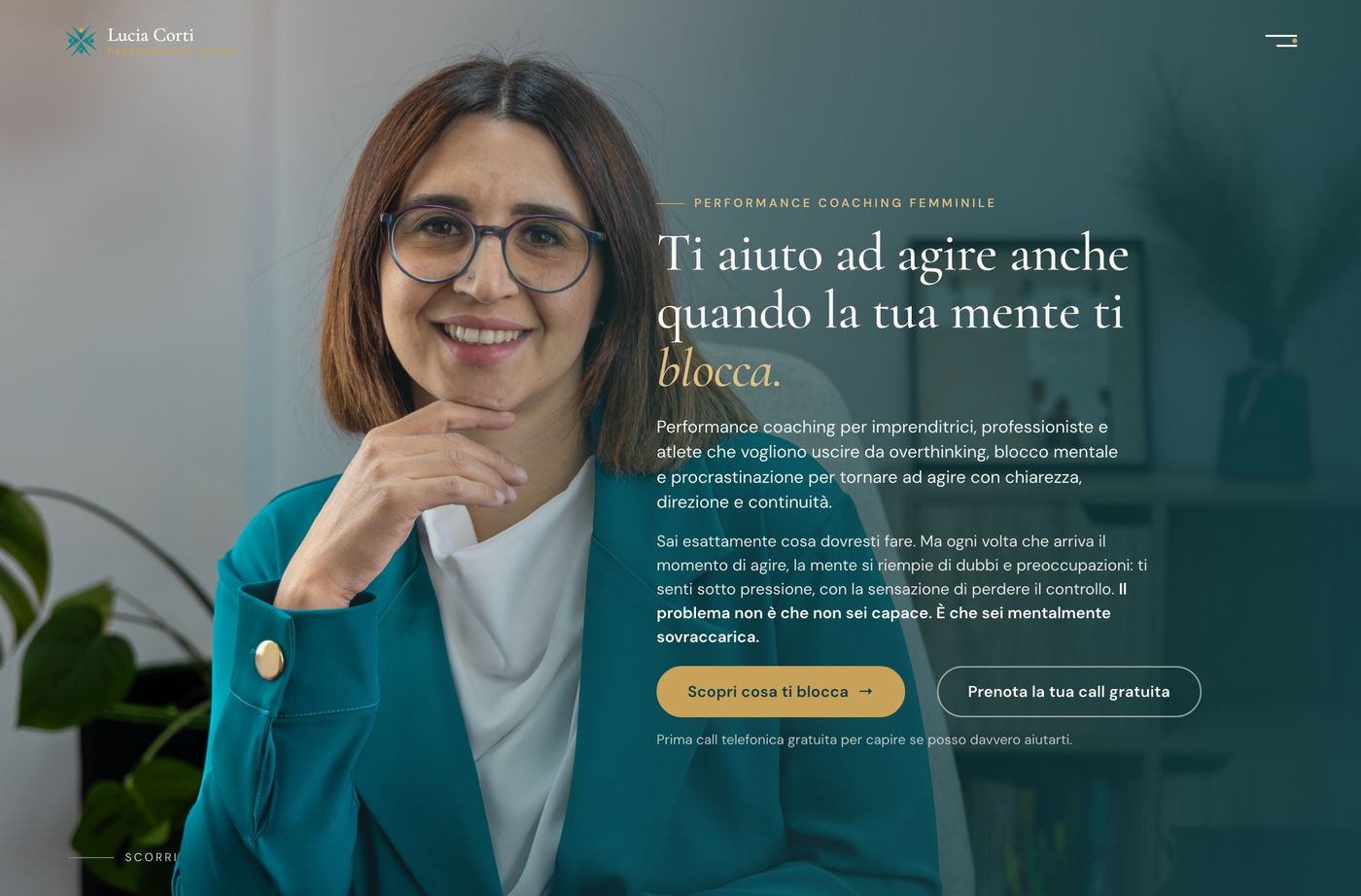 La home page del sito di Lucia Corti, performance coach