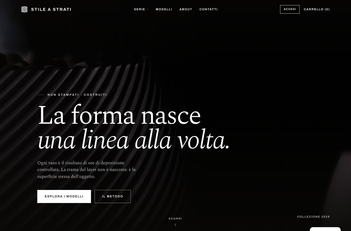 La home page del negozio online Stile a Strati